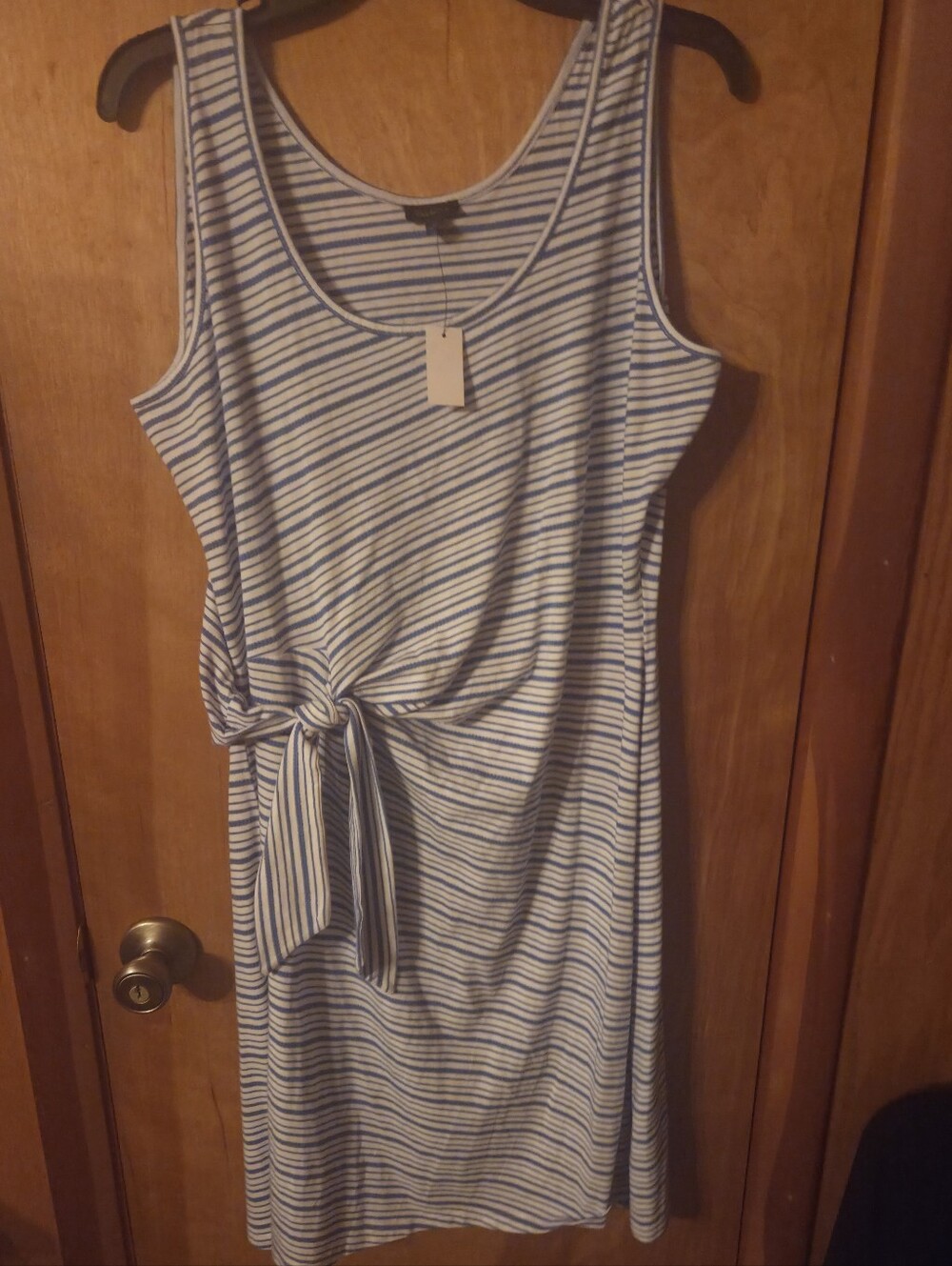 Talbots Dress Womens L Blue White Striped Sleeveless Midi Casual New Vacation